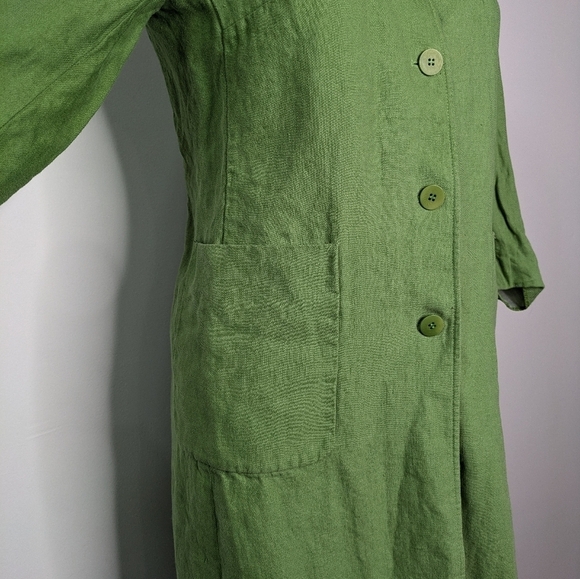 Lafayette 148 green linen 1/2 sleeve button up jacket dress 4 - Picture 5 of 11